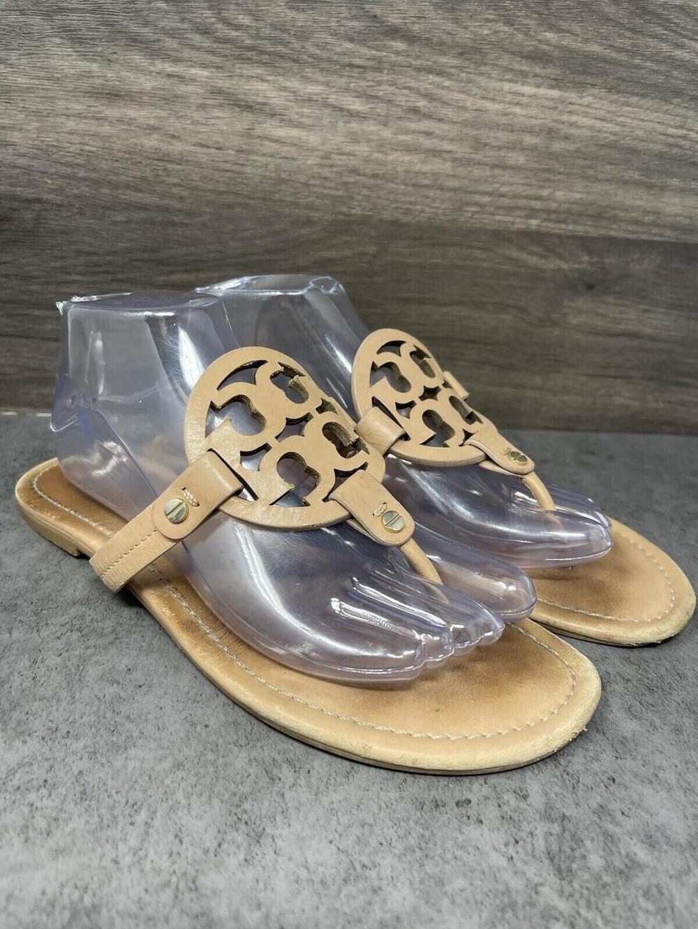 Tory Burch Miller Sandals Womens Size 10 Brown Leather Logo Thong Flip Flop - Picture 4 of 9